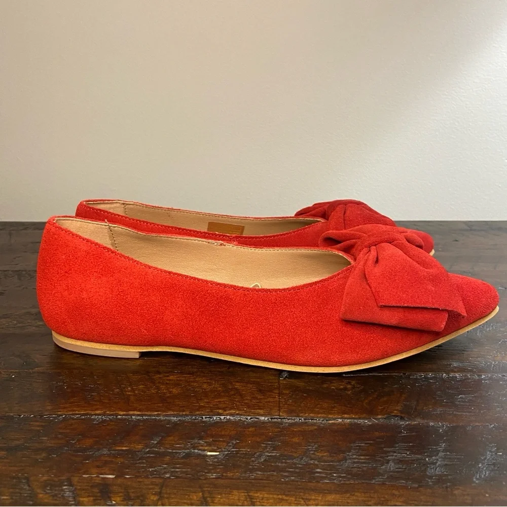 Antonio De Faria Ashley Double Bow Red Suede Flats Size 8 Genuine Leather NEW